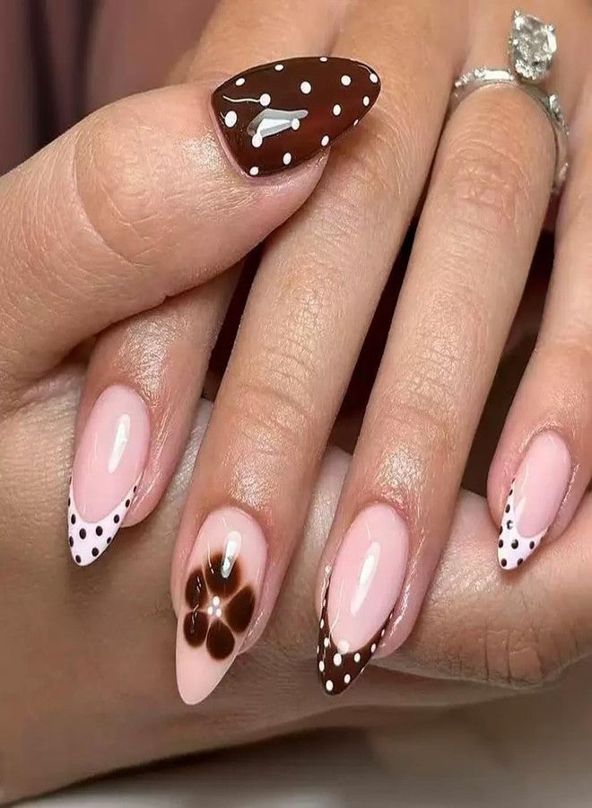CTTHNBD 6 Packs (144 Pcs) Press on Nails Short Square, Almond Press on Nails, with Leopard Print Polka Dot Design French Tip Fake Nails for Women - 12 Sizes, 6Styles - Image 3
